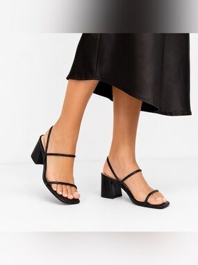 Marc Fisher Galvin Black Strappy Slingback Block Heel Sandals Square Toe Heels